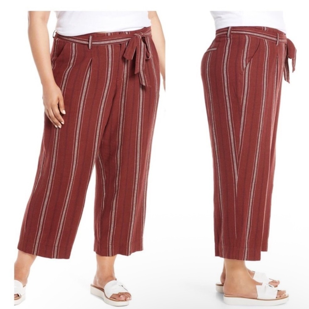 NWT Sanctuary Women's 20W Henna Stripe Artist Crop‎ Wide Leg Pants Tie Belt